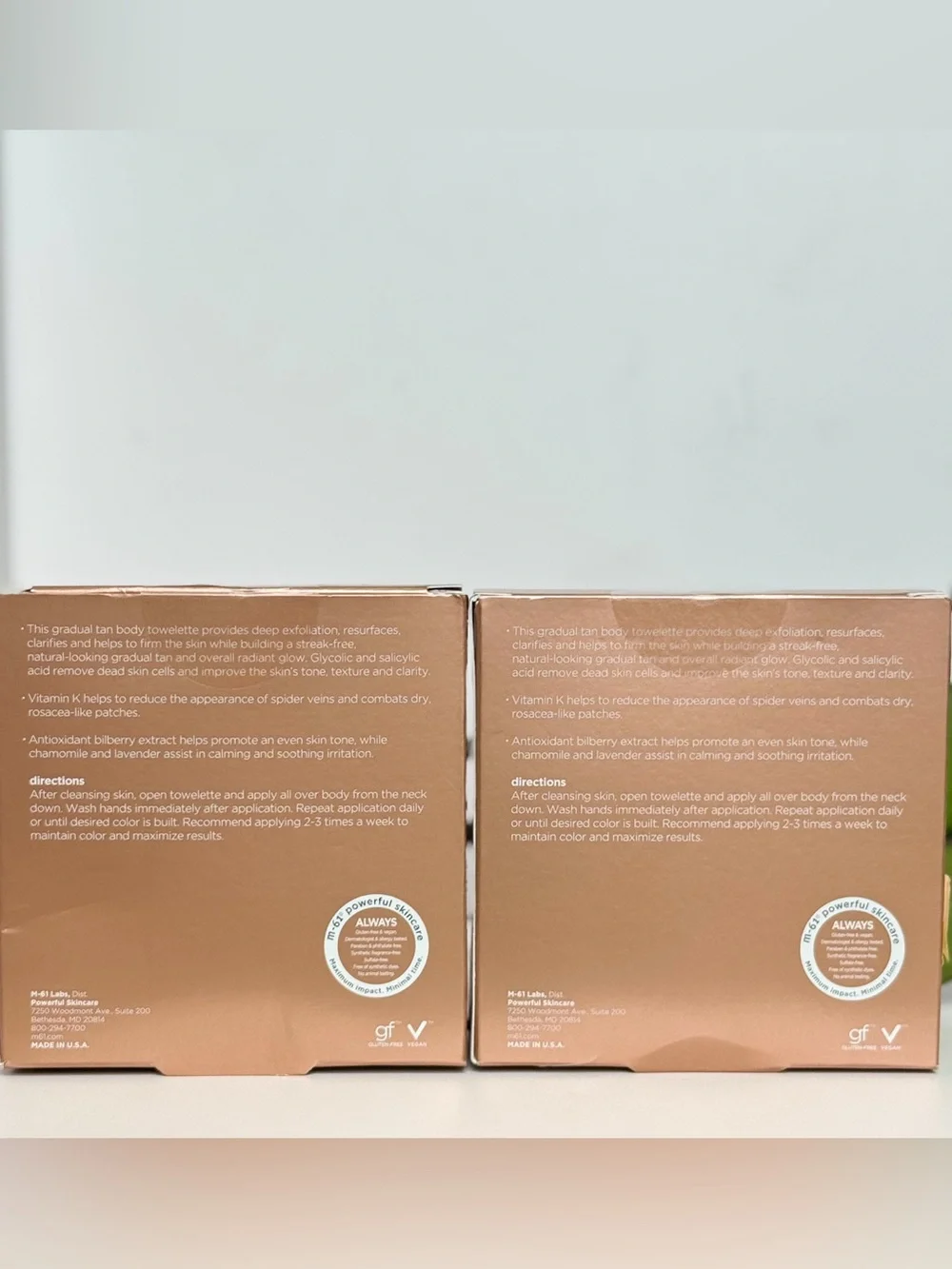 M-61 PowerGlow Peel Gradual Tan Body Towelettes 2 Boxes / 20 Treatments NEW
